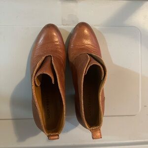 Lucky Brand Ehllen Ankle Boots Womens Sz 10 Brown Leather Heeled Split Front